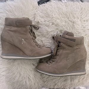 Prada suede wedge sneakers
